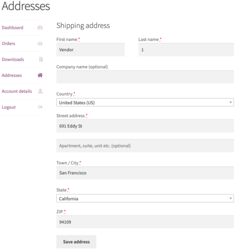 vendor's-address-configuration