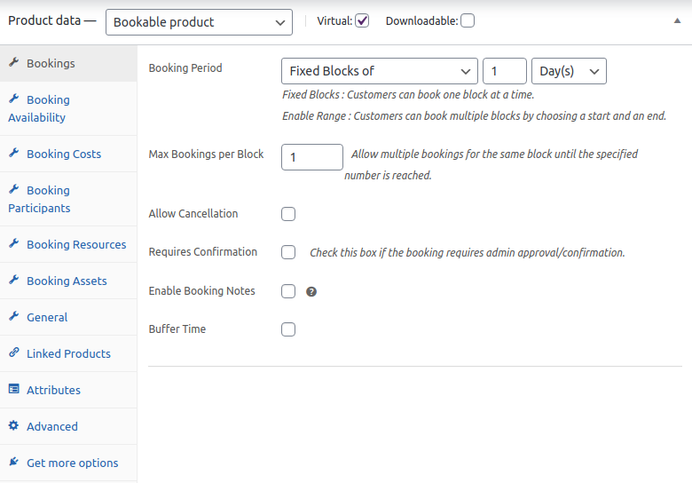 custom booking interval of 1 day