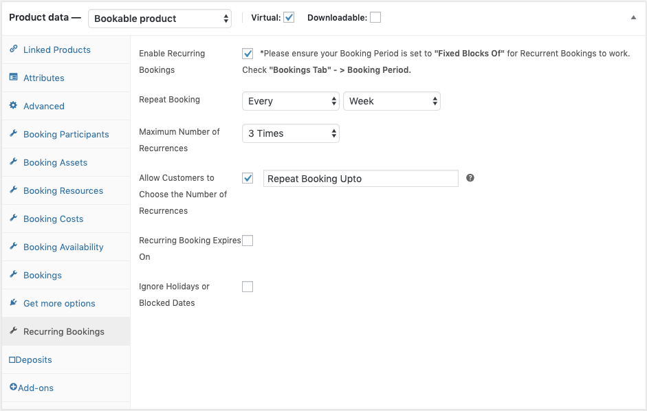 setting up woocommerce recurring bookings