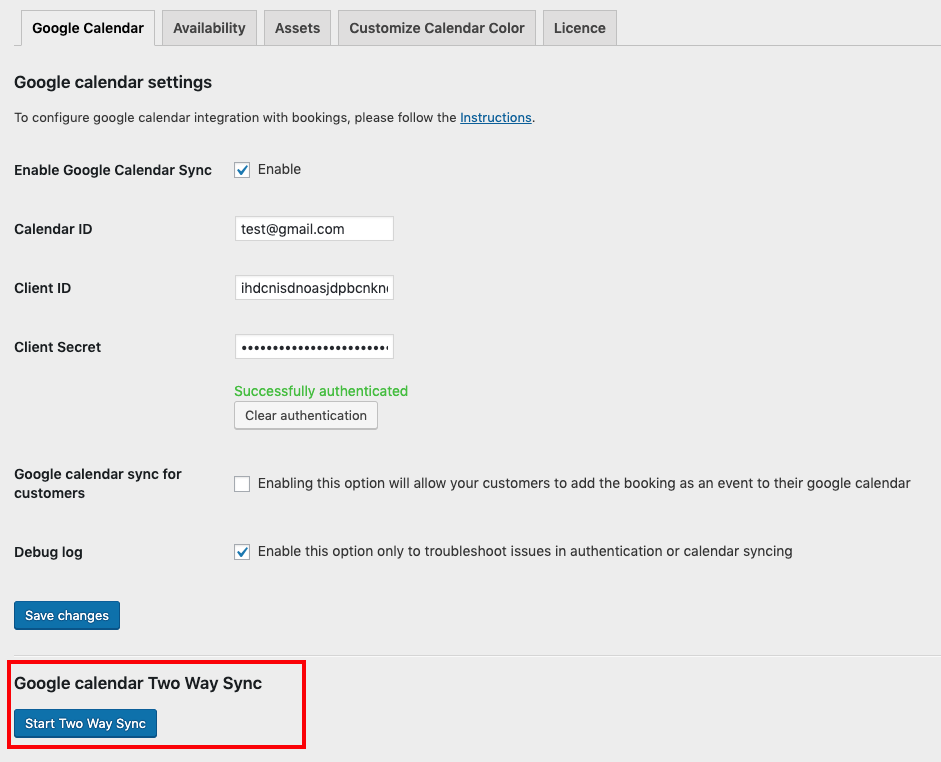 2 way google calendar sync set up