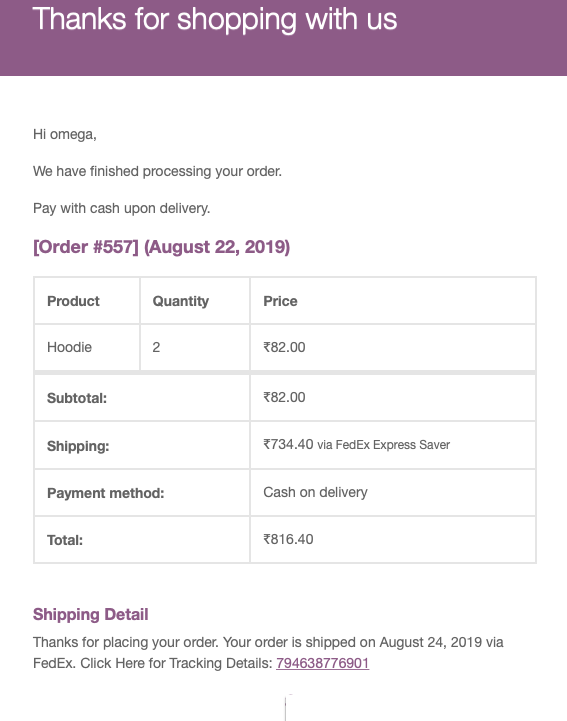 FedEx Shipment tracking details