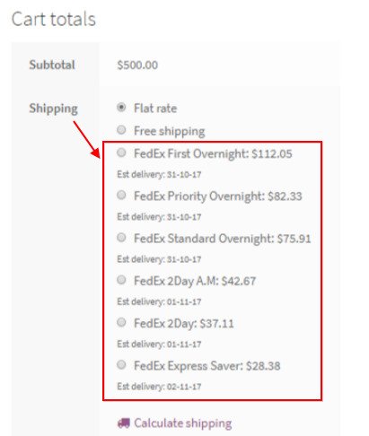 FedEx shipping rate on a WooCommerce cart page