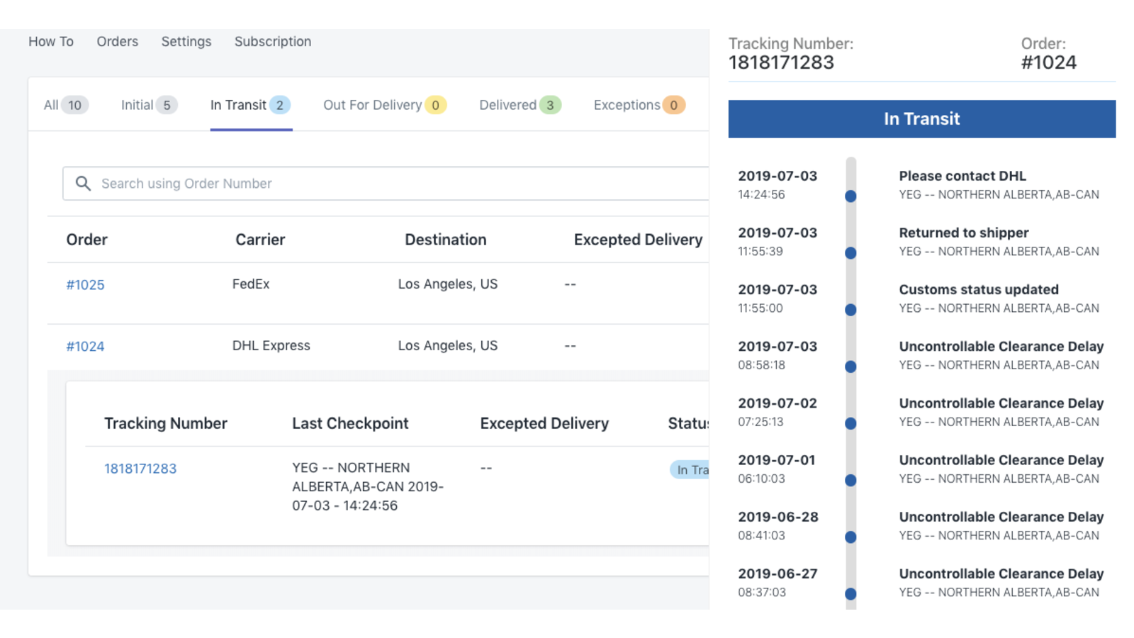 Monitoring Orders from Tracking Dashboard