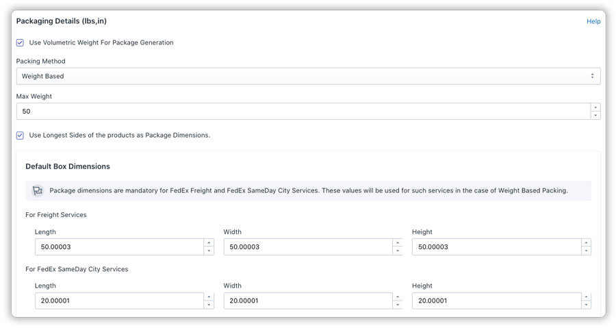 Weight-based-packing-default-box-dimensions