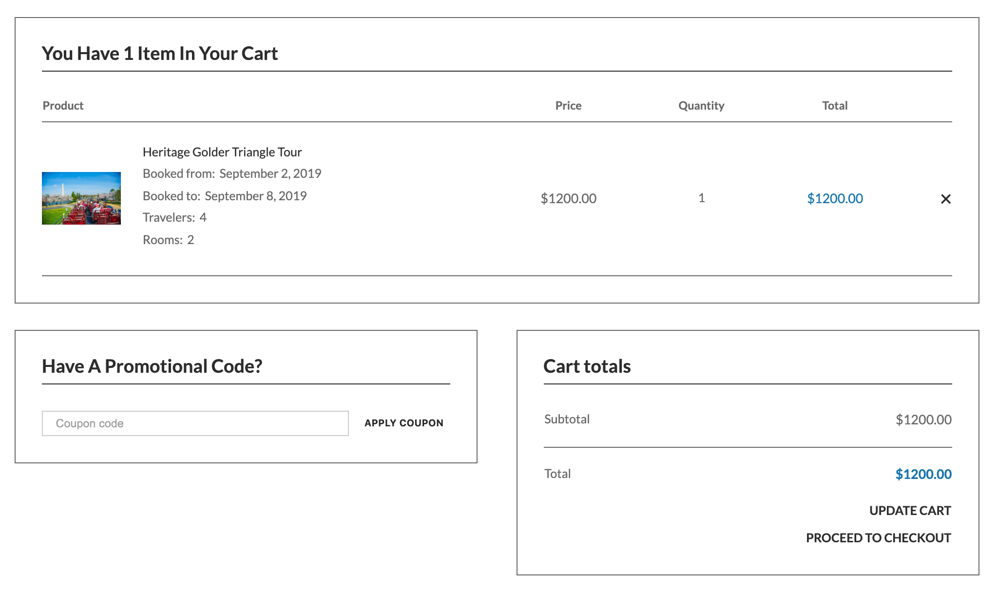 avada theme cart page