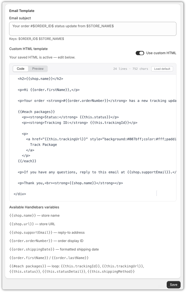 email template for tracking