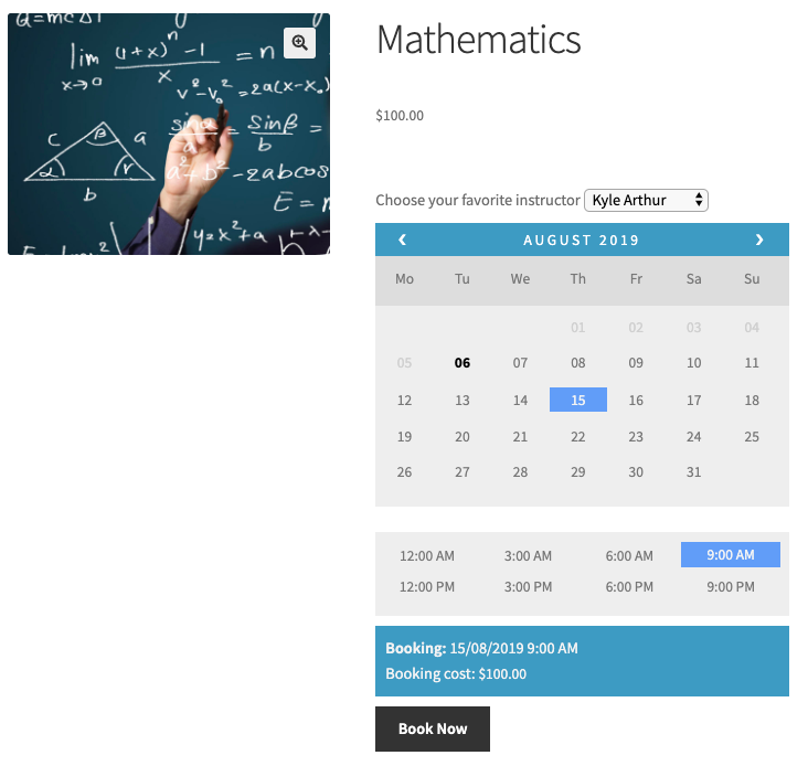 select booking period for mathematics