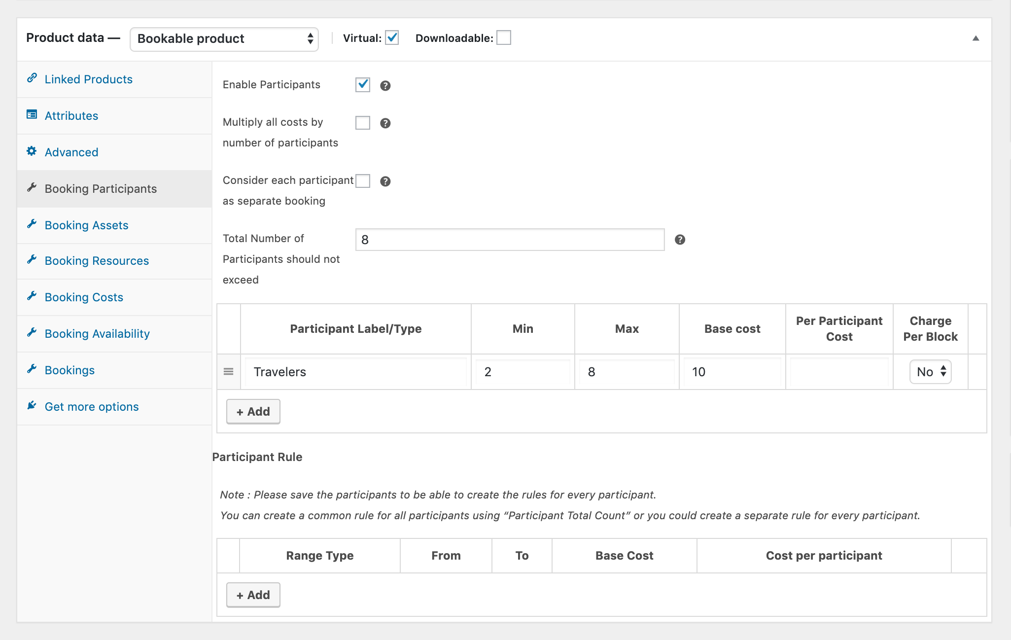 setting up booking participants