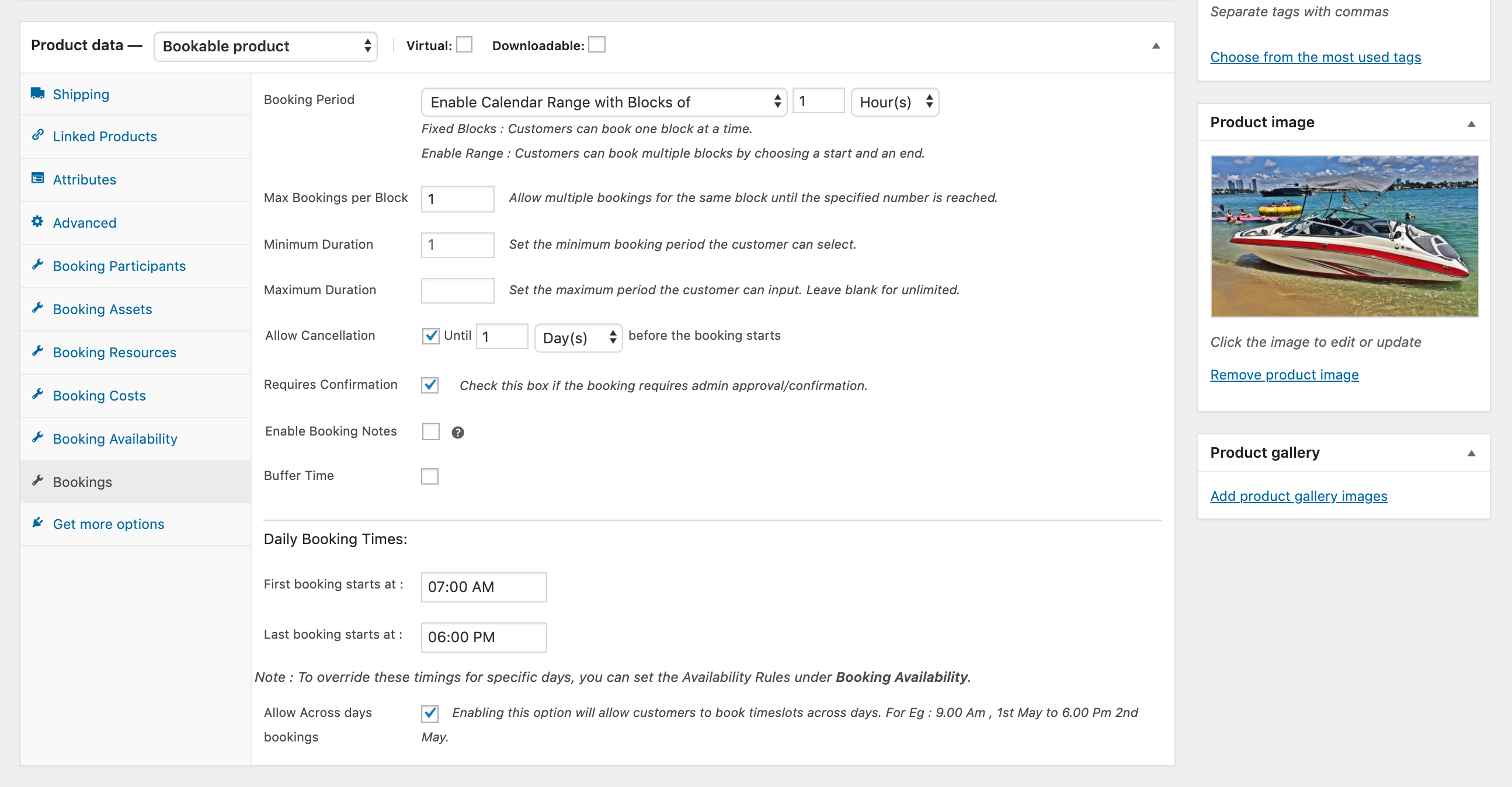 woocommerce bookings settings