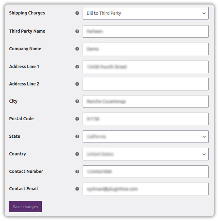 ups thrid party billing details