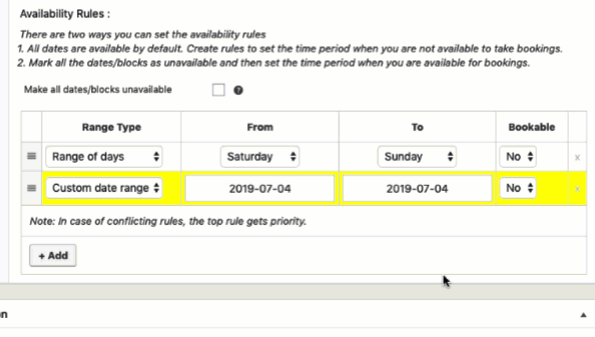 set booking availability rules