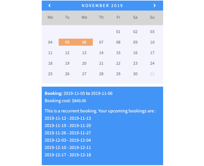 weekly recurring bookings