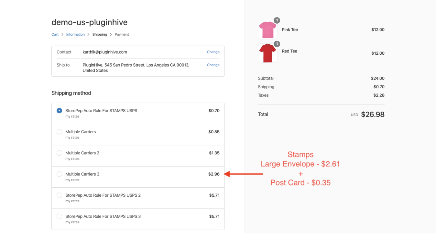 multiple vendor live shipping rates combination