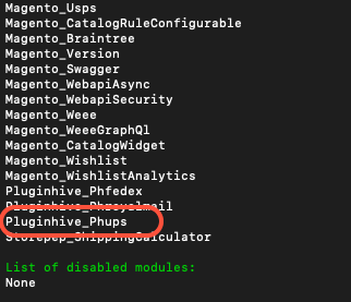 List of disabled module in magento