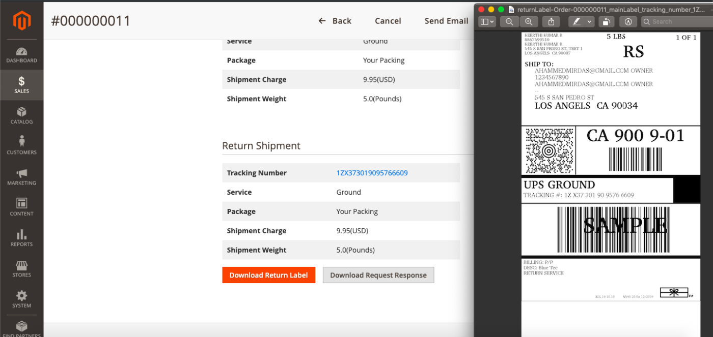 Magento UPS return shipping label with tracking details