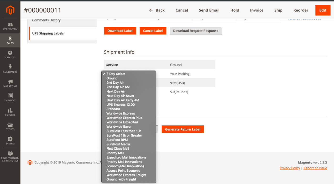 Magento UPS services for return label