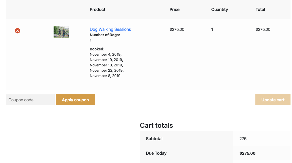 Random Bookings on cart page