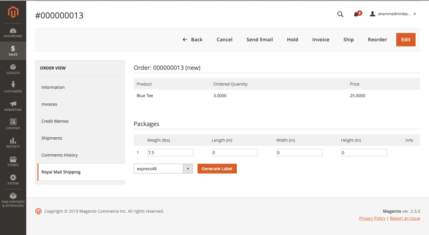 packages generated for parcelforce