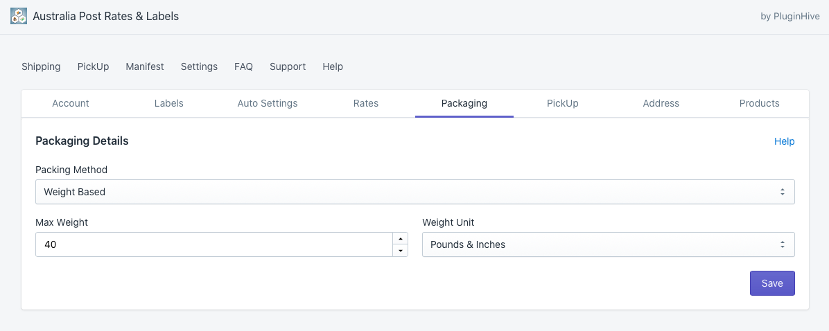Shopify Australia Post app weight based packing