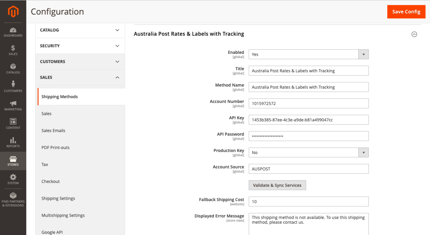 Australia Post shipping configuration