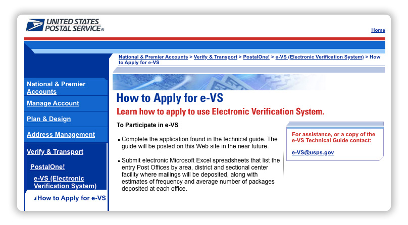 Enable eVS for USPS account