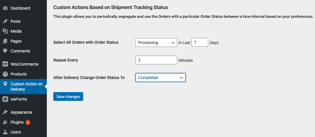 Custom actions based on shipment tracking status