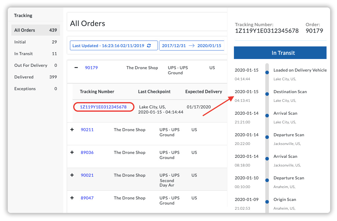 Tracking Dashboard within the App