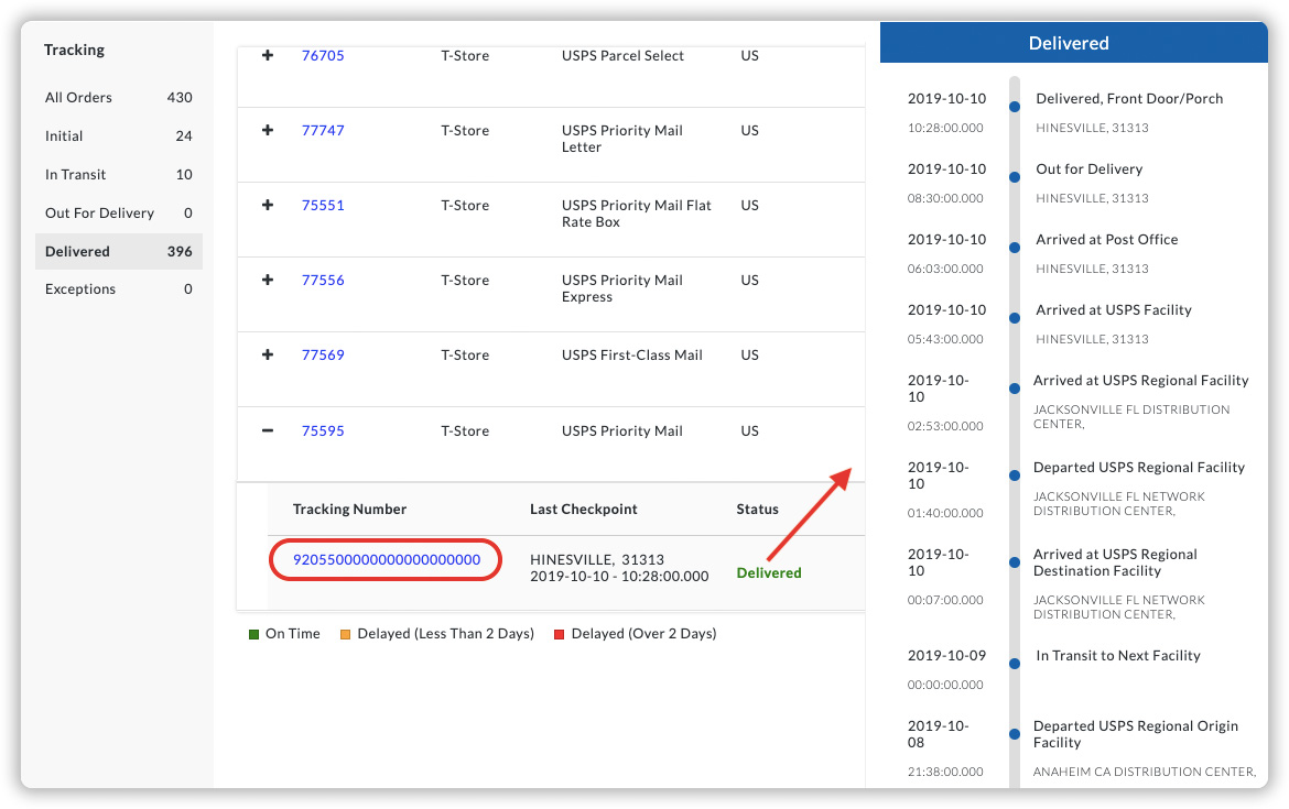 Tracking Dashboard within the app