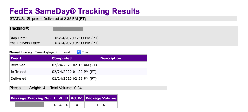 FedEx tracking page