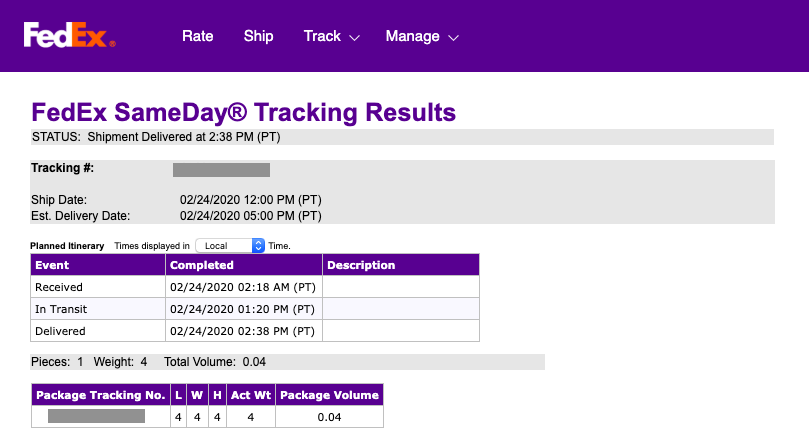 FedEx SameDay Order Tracking