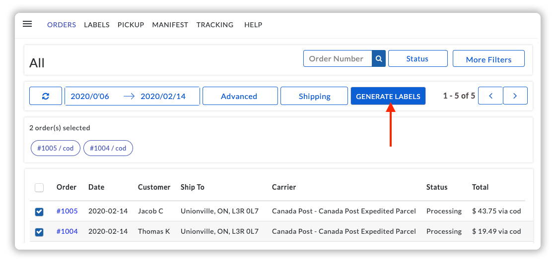 Generate Canada Post Labels