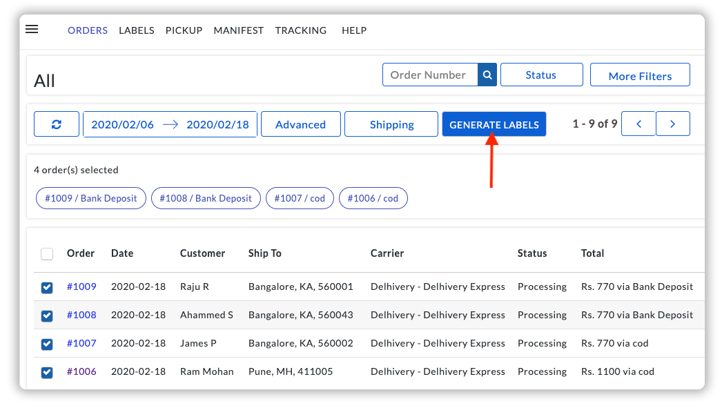 Generate Delhivery Shipping Labels