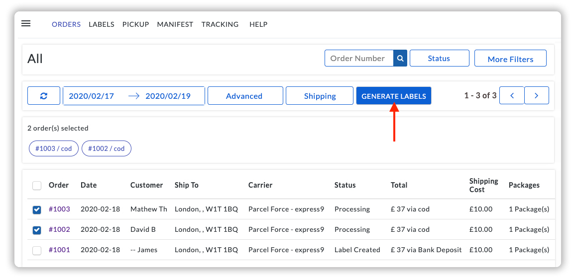 Generate Parcelforce Shipping Labels