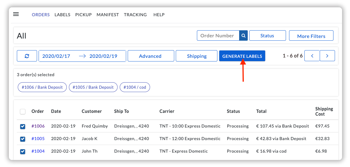 Generate TNT Shipping Labels