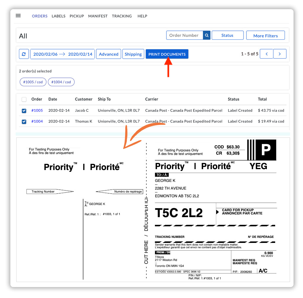 Print Canada Post Labels