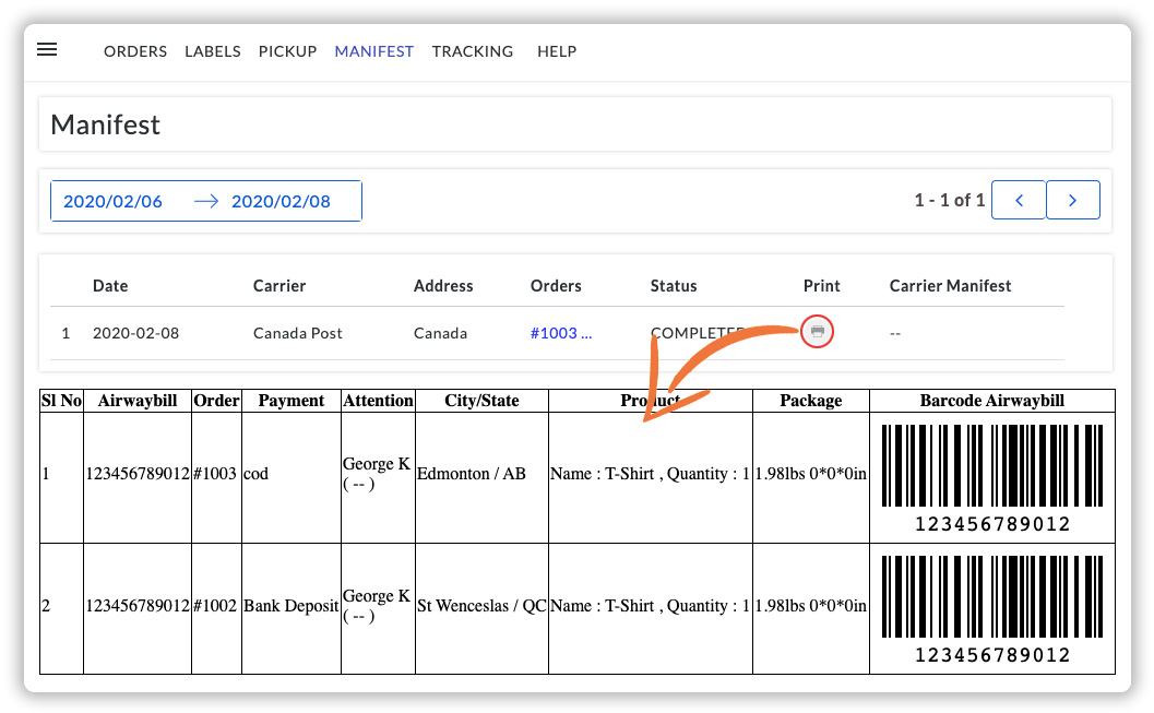 Print Canada Post Manifest