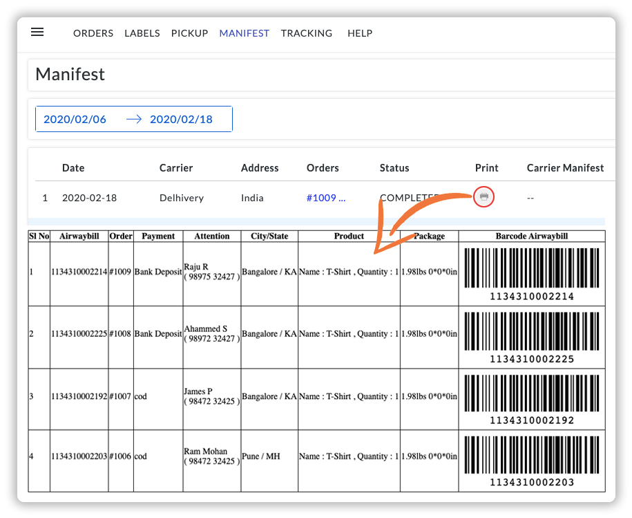 Print Delhivery Manifest