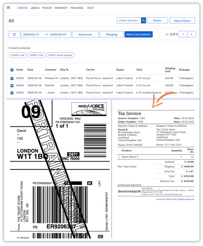 Print Parcelforce Labels