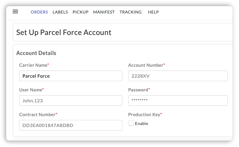 Set Up Parcelforce Account