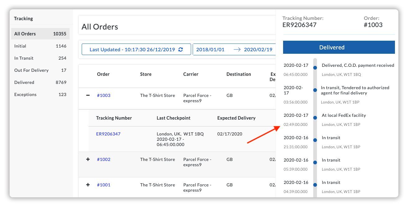 Shopify Parcelforce tracking