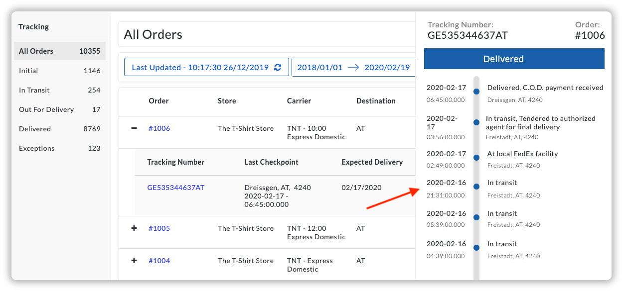 Track the status of all TNT Orders
