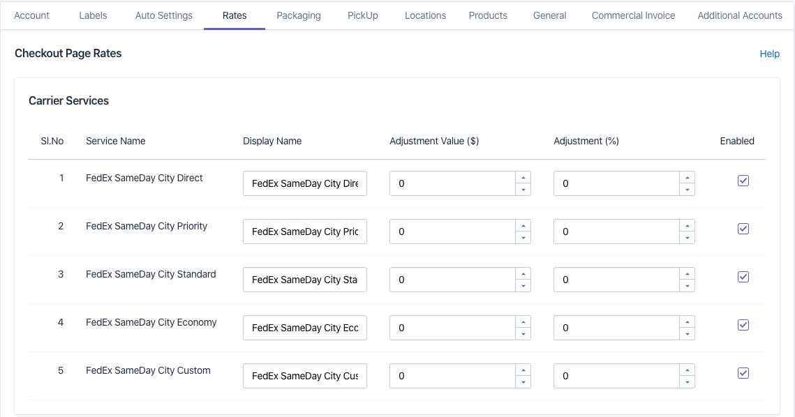 FedEx SameDay City Rates Settings