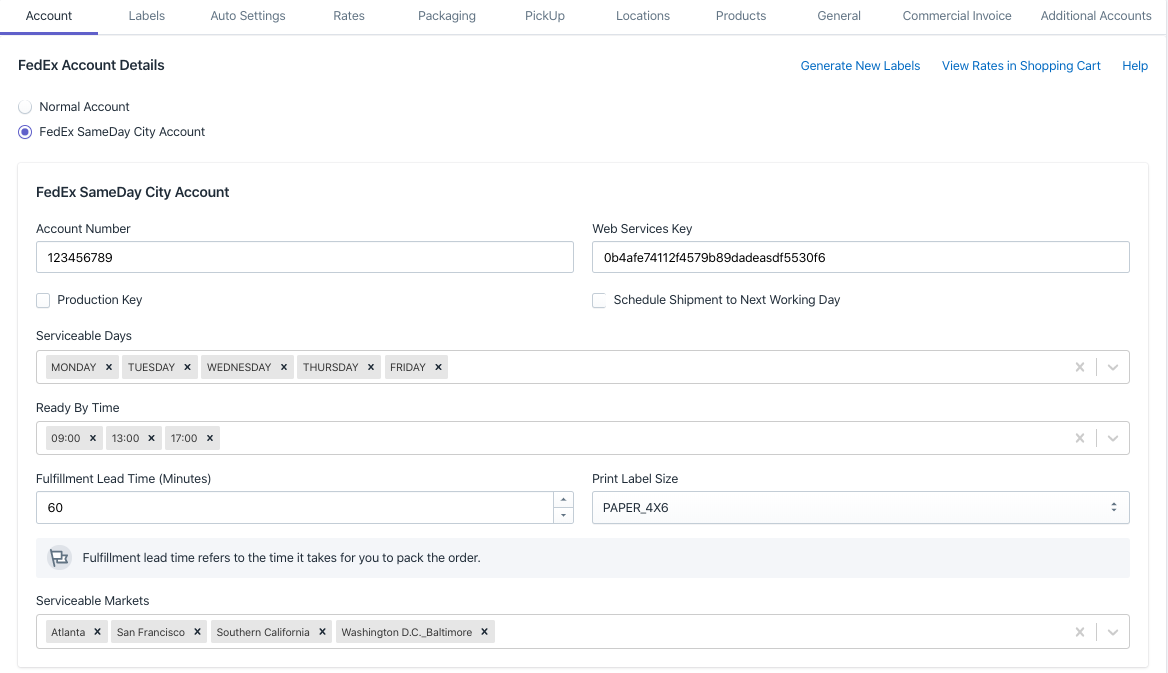 FedEx SameDay City Account Settings