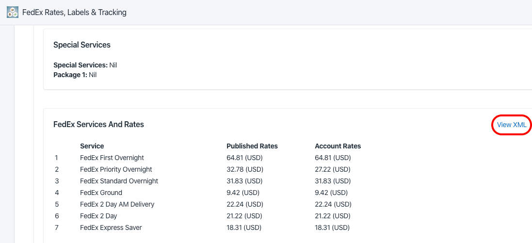 Compare the FedEx account shipping rates v/s The rates calculated by the Shopify Ship, Rate and Track for FedEx