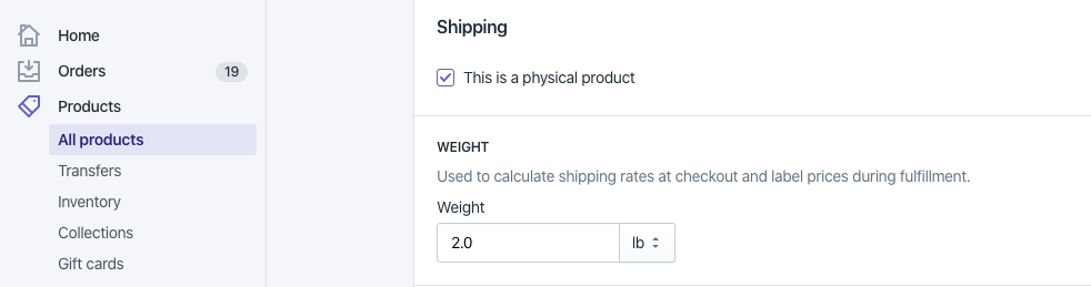 Configure product weight