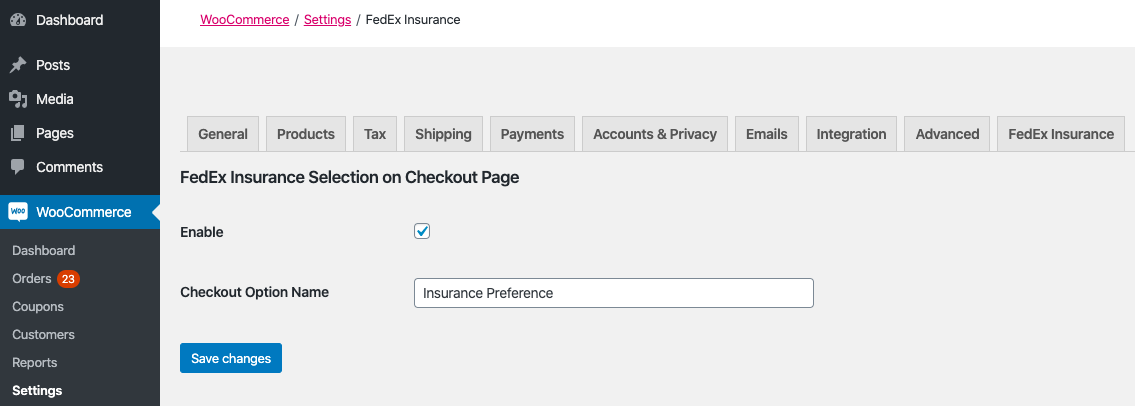 fedex insurance option on checkout page