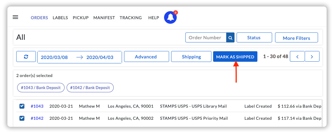 Mark the USPS Orders as shipped