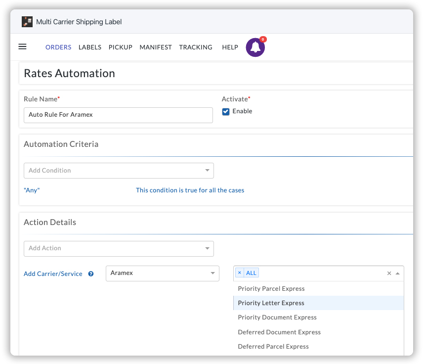 Shopify Aramex rates automation