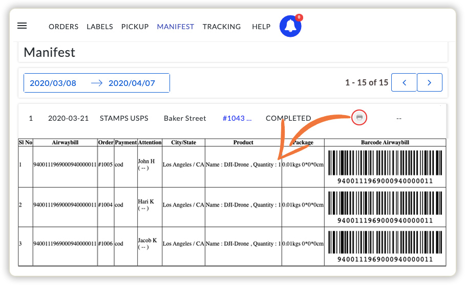 Print USPS Manifest