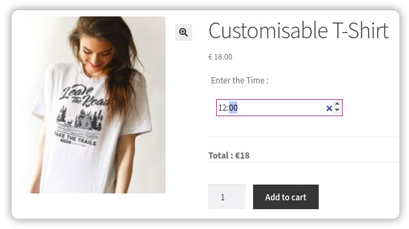 Time field displayed on the product page